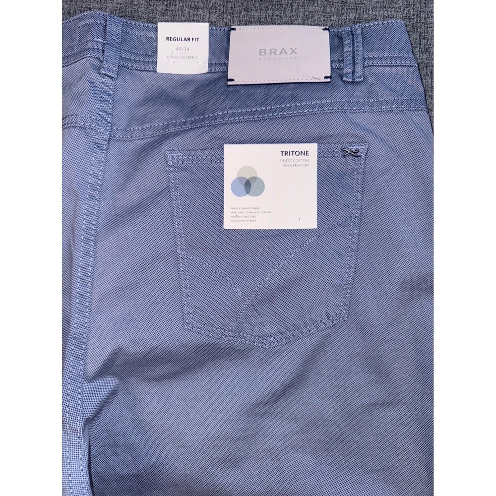 NWT New Brax Feel Good Cooper Fancy Regular Fit Tritone Cotton Blue Pants 40X34 - Picture 14 of 15
